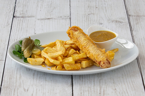 Mario's Fish Bar_Large Battered Sausage & Chips with Curry sauce