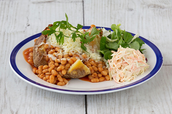 Mario's Fish Bar_Jacket Potato with Cheese & Beans, Salad on side