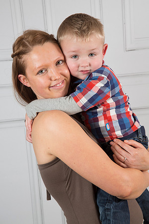 Mum and son cuddling
